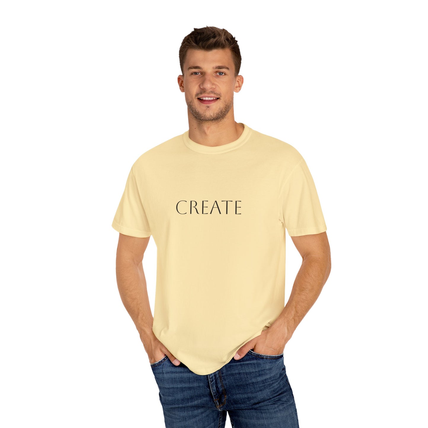 "Create" Unisex Garment-Dyed T-shirt, Artistic Tee for Creative Souls, Perfect Gift for Artists, Casual Wear, Inspirational Gift