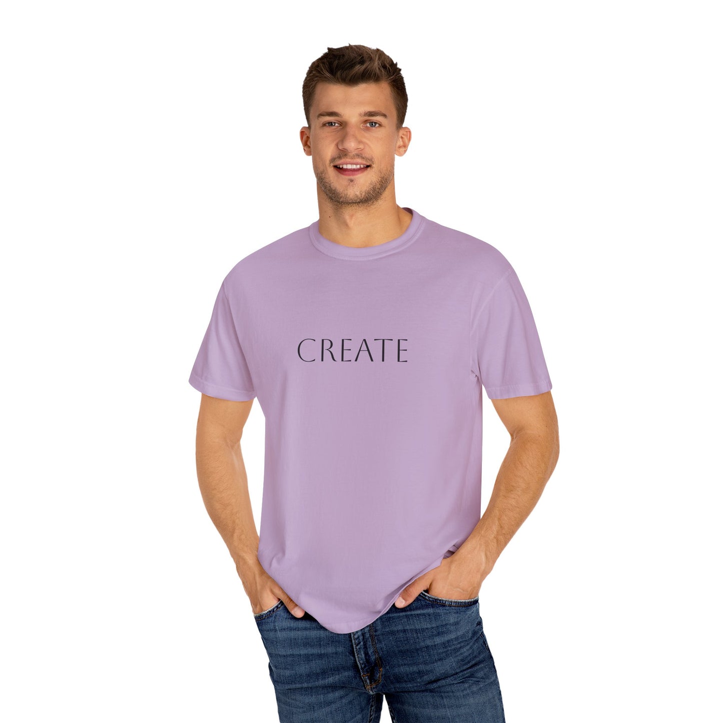 "Create" Unisex Garment-Dyed T-shirt, Artistic Tee for Creative Souls, Perfect Gift for Artists, Casual Wear, Inspirational Gift