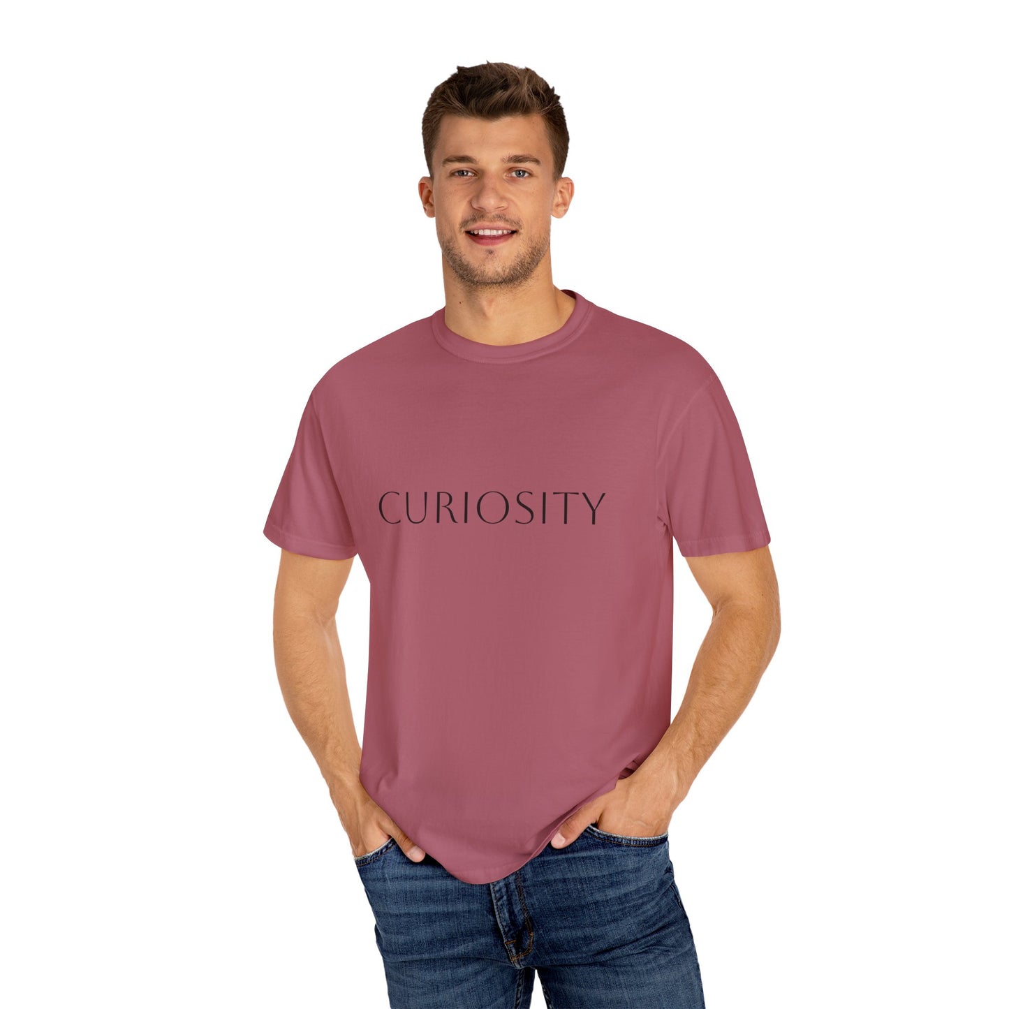 "Curiosity" Garment-Dyed Unisex T-Shirt, Comfortable Tee, Casual Wear, Gift for Curious Minds, Unique Graphic Tee