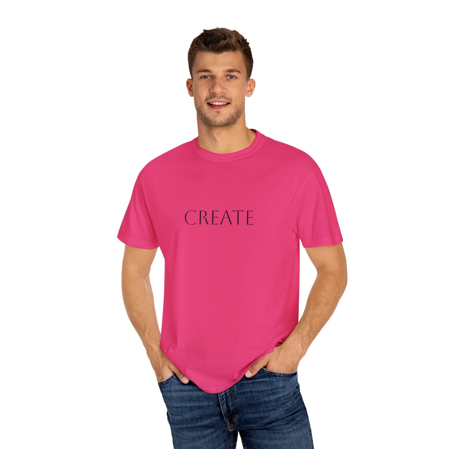 "Create" Unisex Garment-Dyed T-shirt, Artistic Tee for Creative Souls, Perfect Gift for Artists, Casual Wear, Inspirational Gift