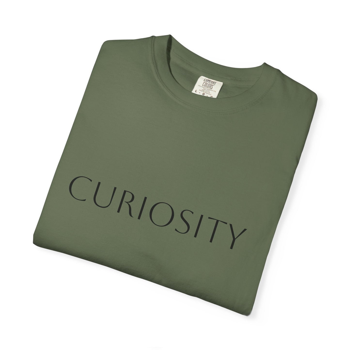 "Curiosity" Garment-Dyed Unisex T-Shirt, Comfortable Tee, Casual Wear, Gift for Curious Minds, Unique Graphic Tee