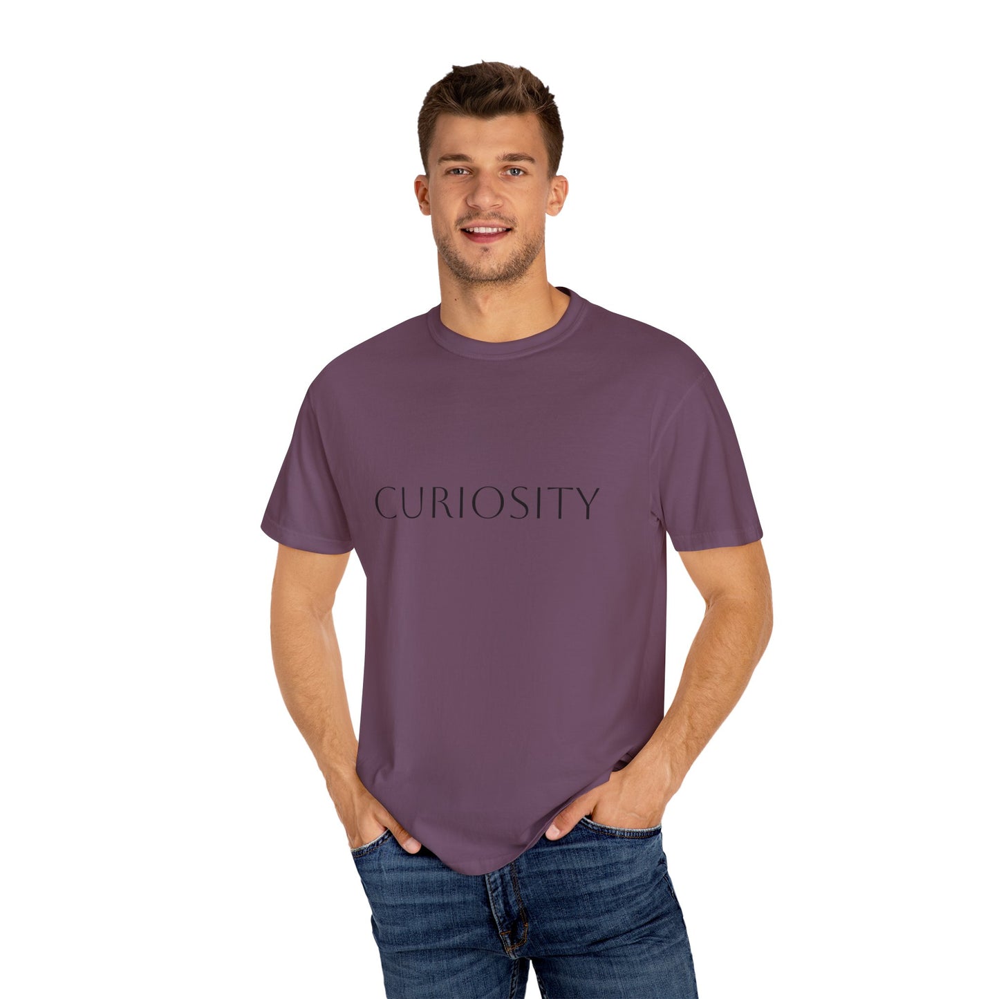 "Curiosity" Garment-Dyed Unisex T-Shirt, Comfortable Tee, Casual Wear, Gift for Curious Minds, Unique Graphic Tee
