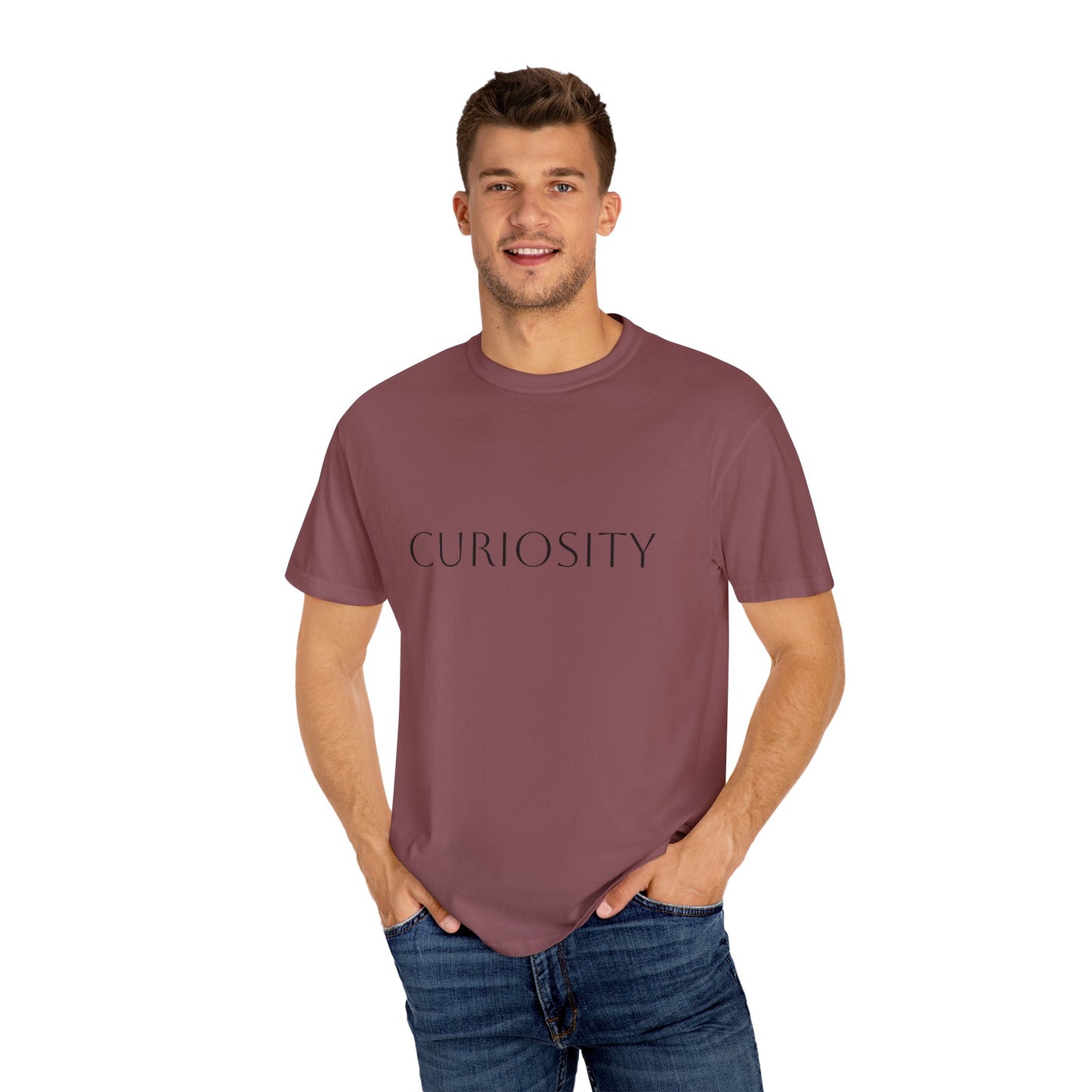 "Curiosity" Garment-Dyed Unisex T-Shirt, Comfortable Tee, Casual Wear, Gift for Curious Minds, Unique Graphic Tee