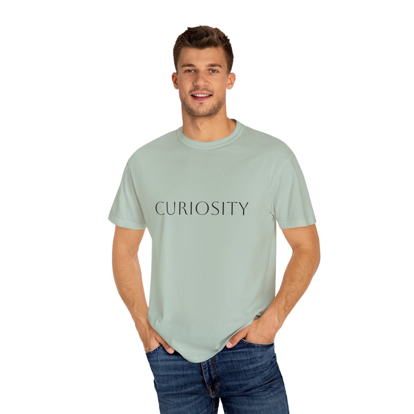 "Curiosity" Garment-Dyed Unisex T-Shirt, Comfortable Tee, Casual Wear, Gift for Curious Minds, Unique Graphic Tee