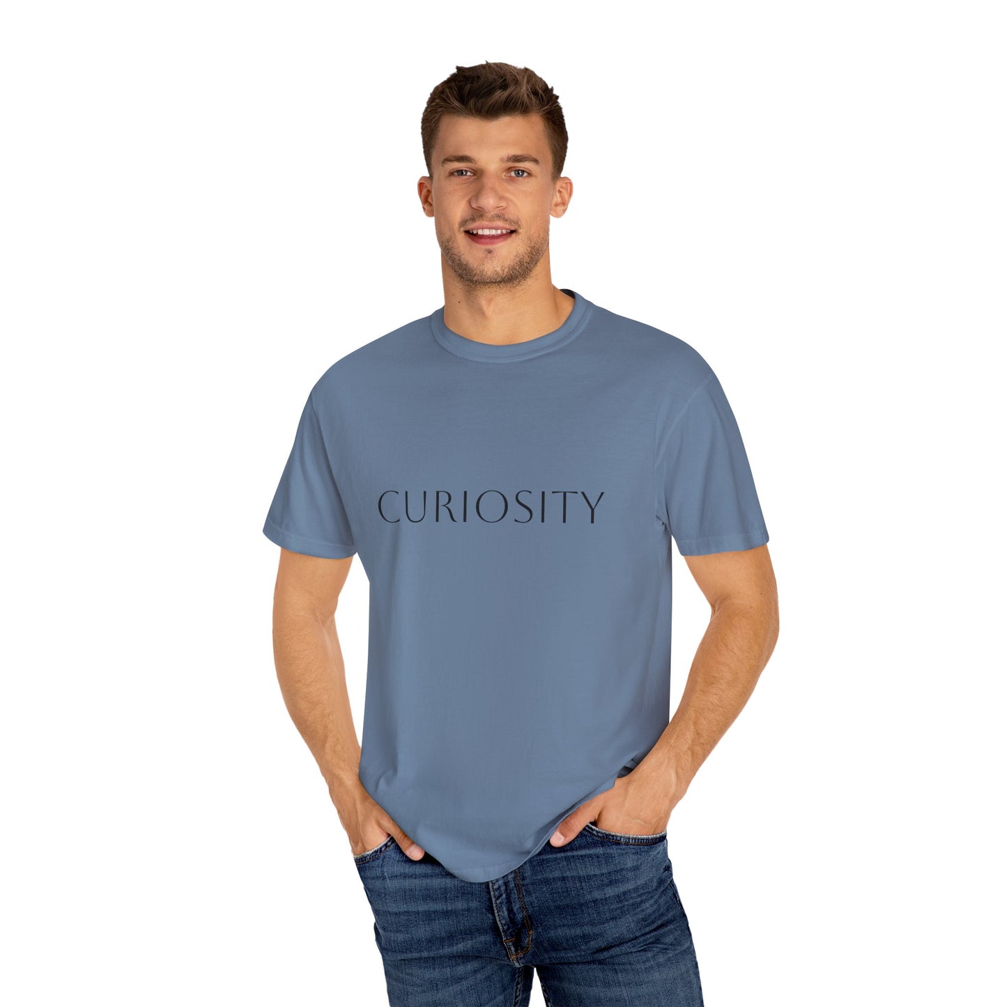 "Curiosity" Garment-Dyed Unisex T-Shirt, Comfortable Tee, Casual Wear, Gift for Curious Minds, Unique Graphic Tee